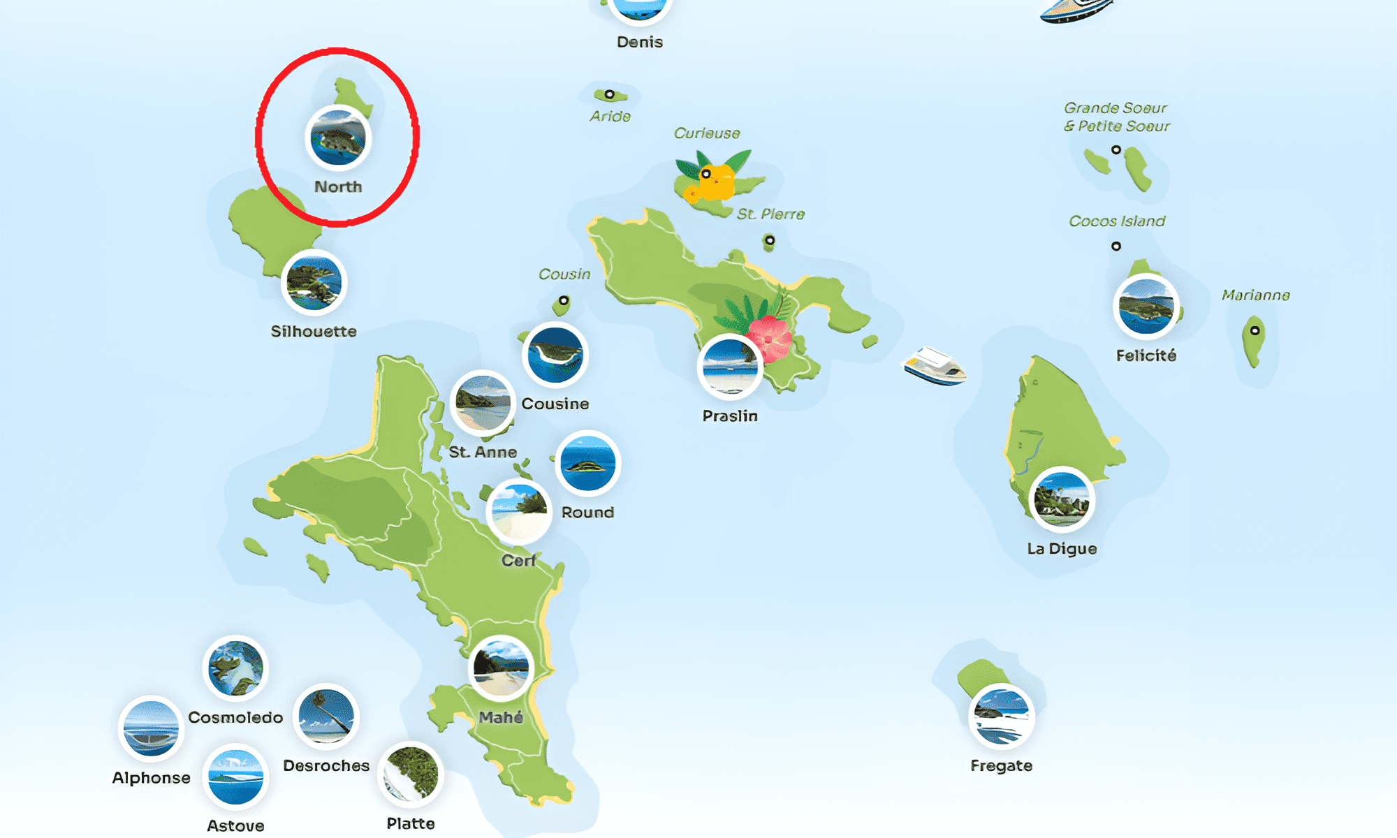 The picture shows a map of the Seychelles Islands.